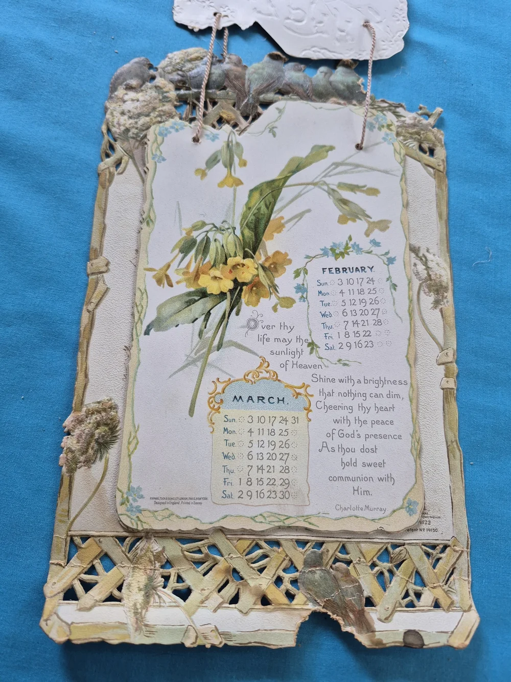 Mizpah Antique 1901 Calendar Lithograph Floral Publishers Her Majesty to Queen